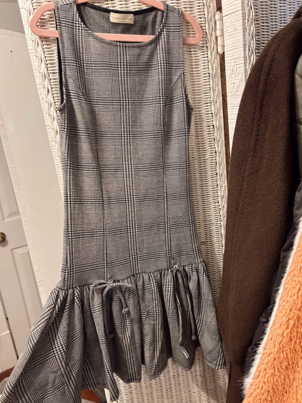 Glen Plaid Sleeveless Drop-Waist Dress in Black & White